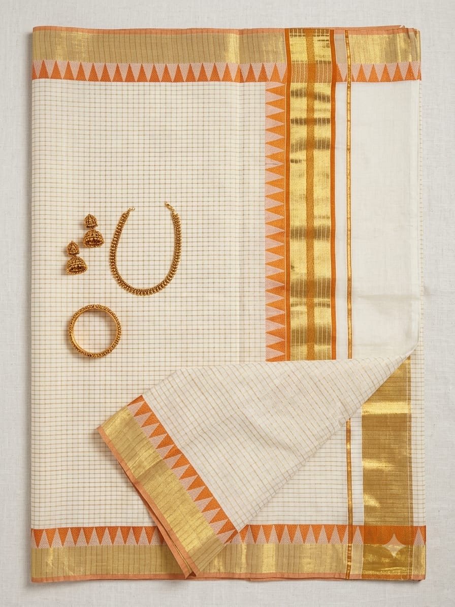 IVORY TISSUE SAREE WITH TEMPLE BORDER