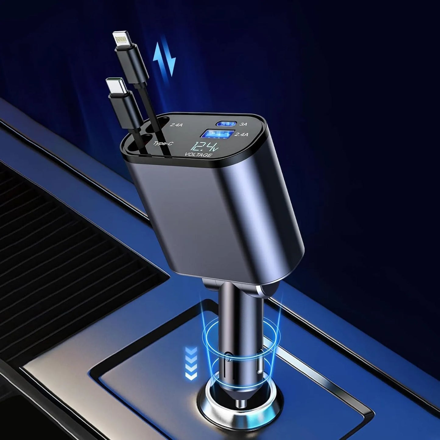 Premium Multi-Port Car Charger with Retractable Cables