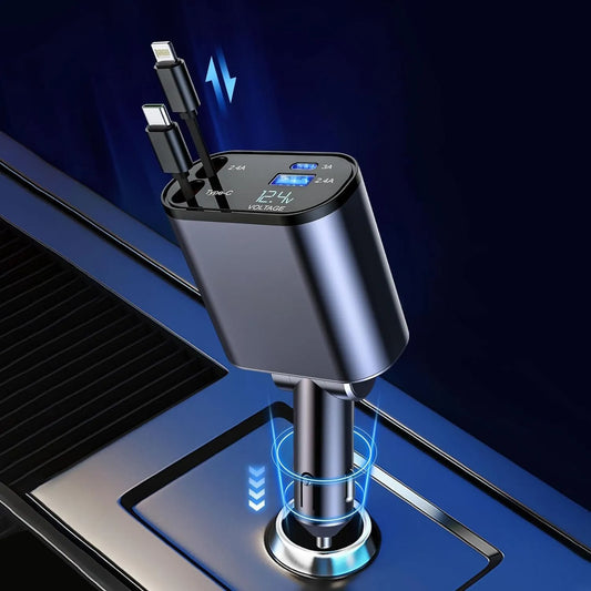 Premium Multi-Port Car Charger with Retractable Cables
