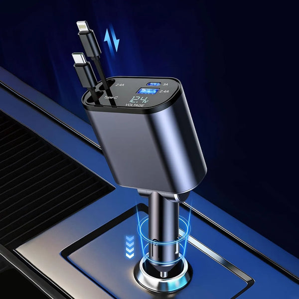 Premium Multi-Port Car Charger with Retractable Cables