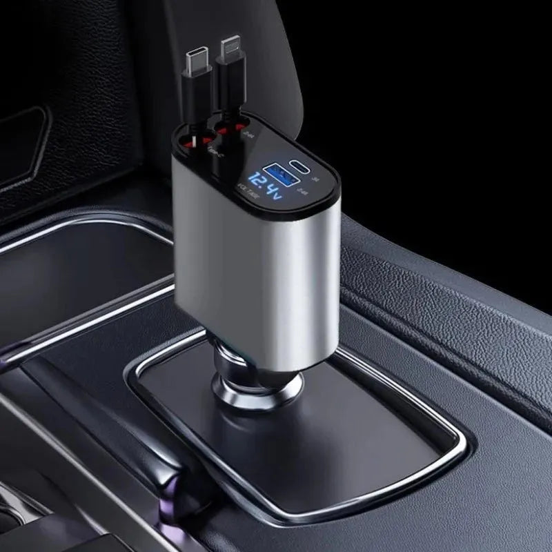 Premium Multi-Port Car Charger with Retractable Cables