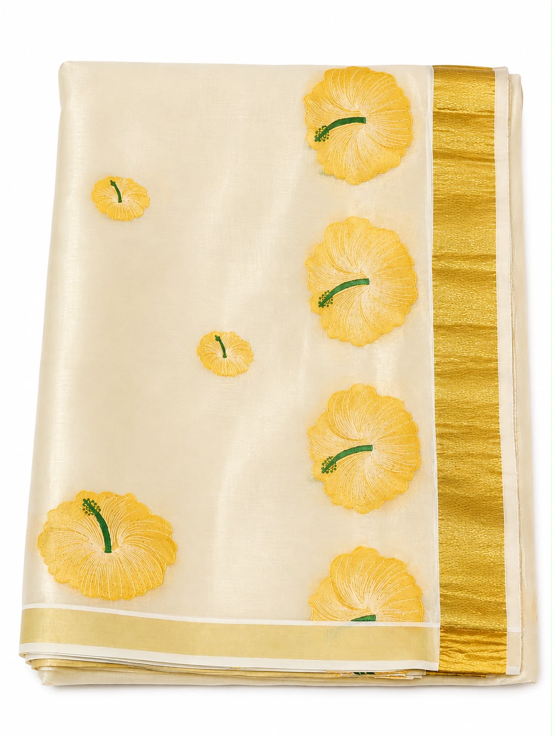 GOLDEN HIBISCUS TISSUE SAREE