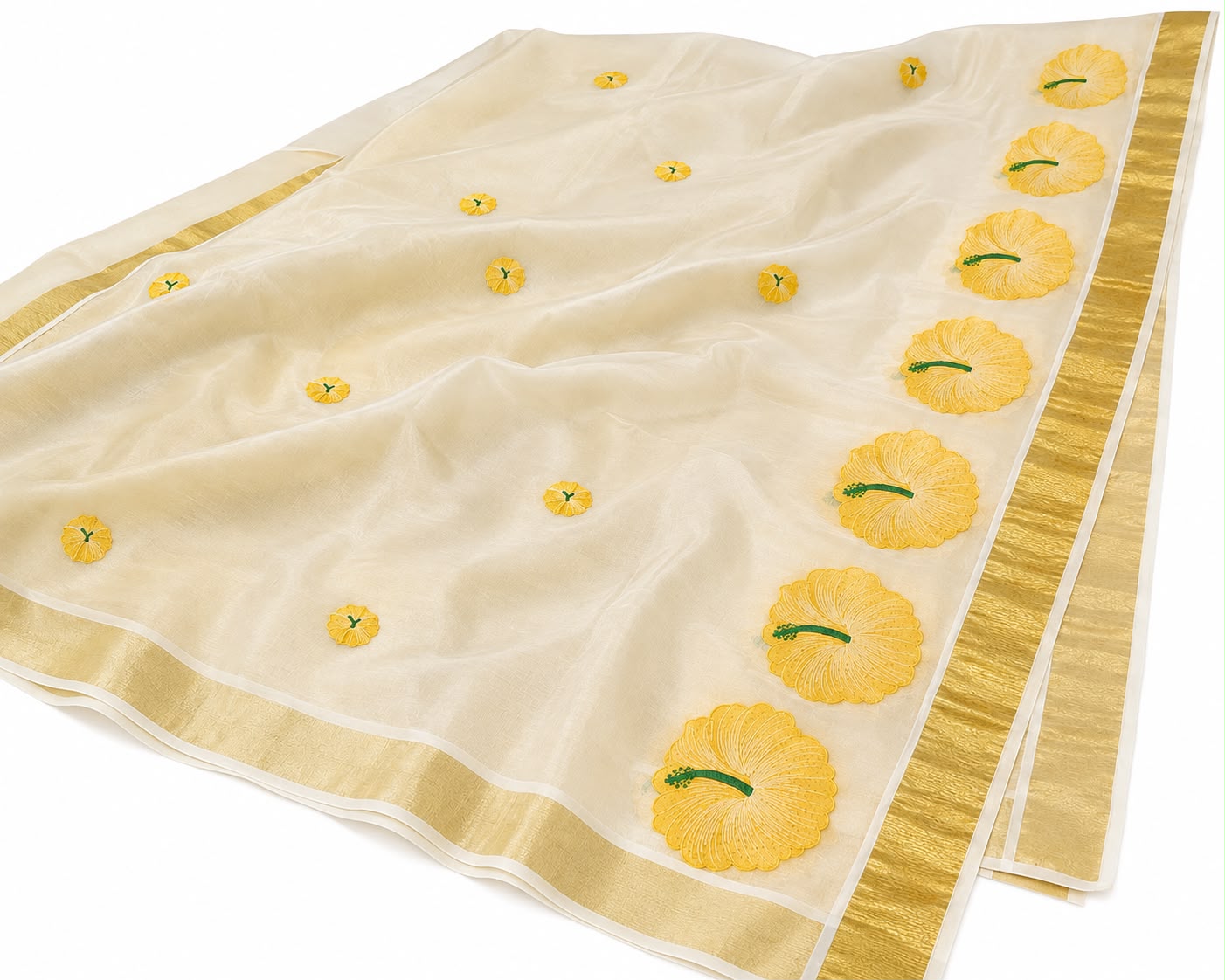 GOLDEN HIBISCUS TISSUE SAREE