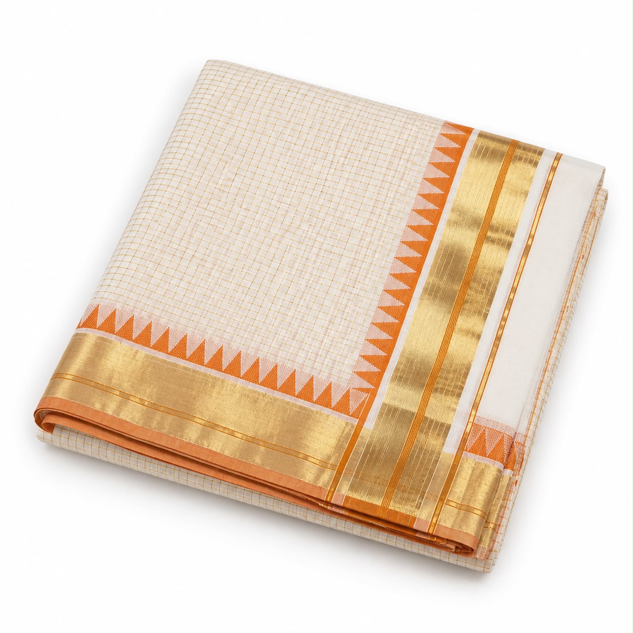 IVORY TISSUE SAREE WITH TEMPLE BORDER