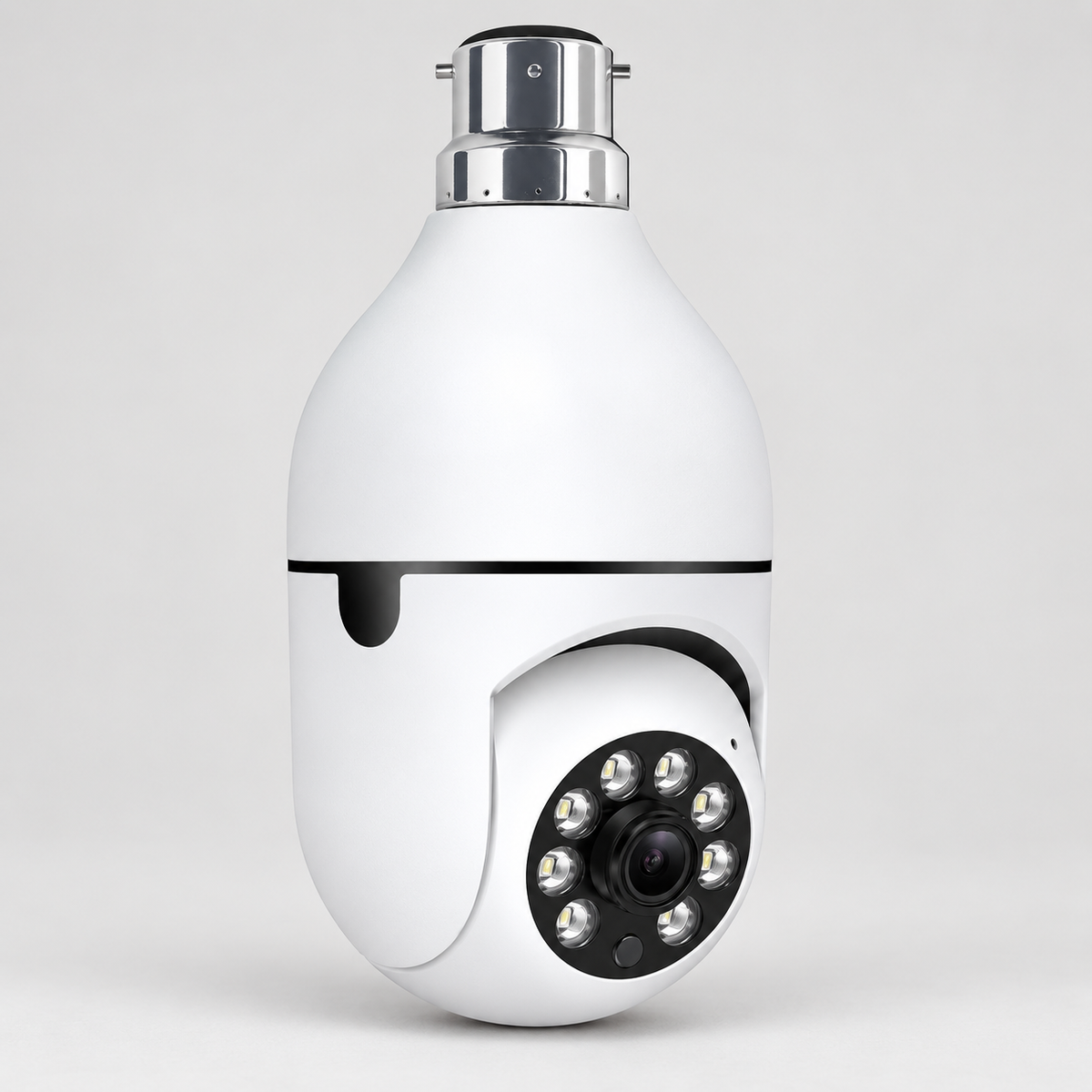 White bulb-style camera showing its bulb-holder connector
